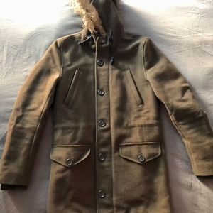 Topman Hooded Olive Green Wool Parka/Peacoat (XS)